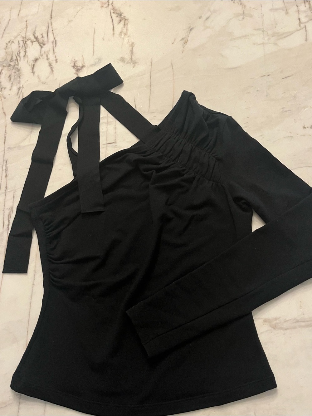 CUYANA Black One-Shoulder Tie-Strap Women's Dress Top
